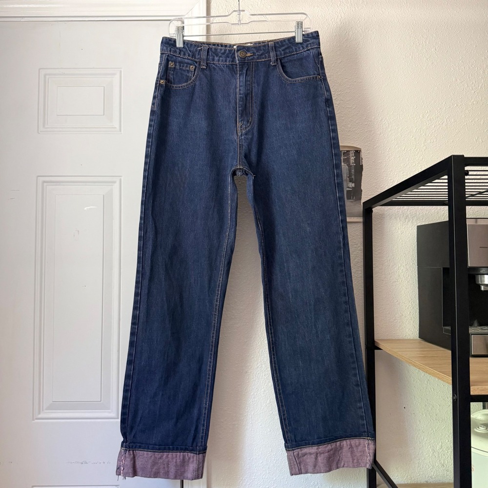 DISSH blue purple cotton denim‎ cuffed hem straight leg jeans